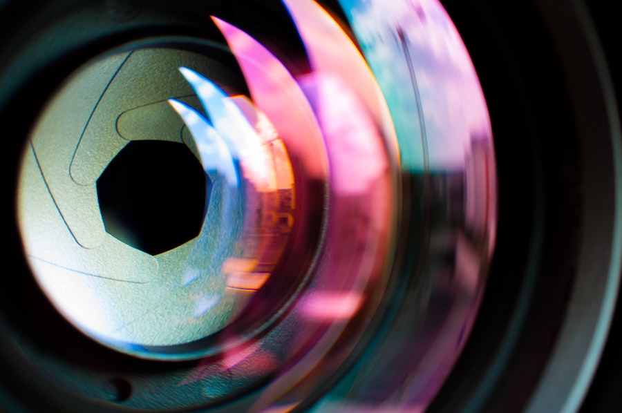 Close-up of the inside of a camera lens.