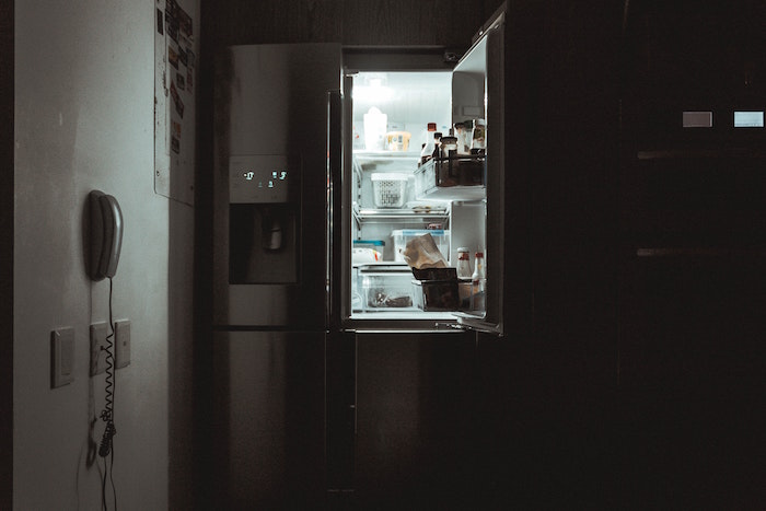 a fridge in the dark