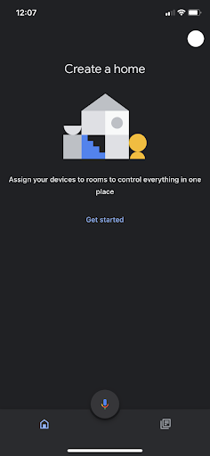Zrzut ekranu głównego menu aplikacji Google Home