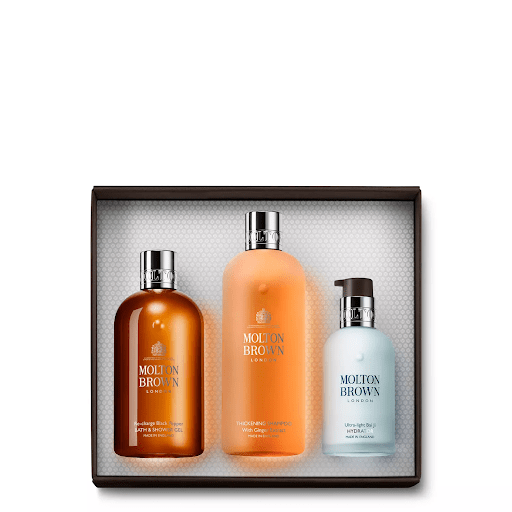 a Molton Brown grooming kit, complete with shower gel, shampoo and a hydrator