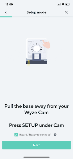 the second step of wyze v3 onboarding process (app screenshot)