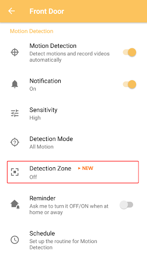 AlfredCamera app Motion Detection Zone setting