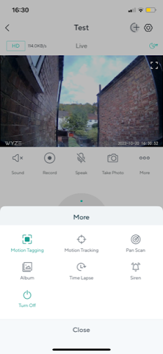 Wyze app motion tracking feature screen