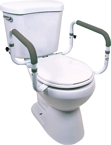 Carex’s toilet safety frame. It has an adjustable width.