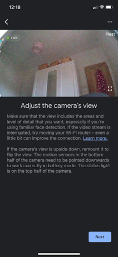 Google Home app - camera feed screenshot