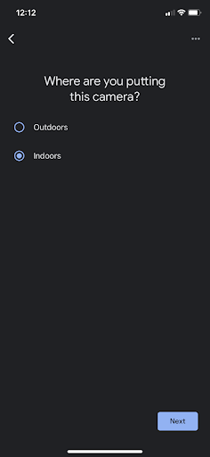 Google Home app - screenshot of camera location setup