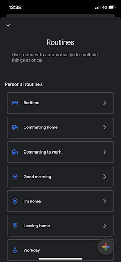 Google Home app - screenshot of routines setup