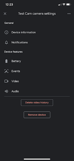 Google Home app - screenshot showing settings menu