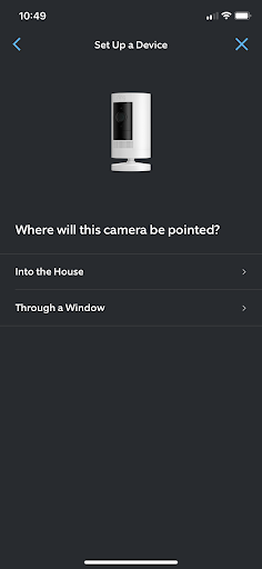 Ring app screenshot showing device setup (camera placement).