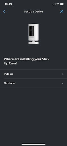 Ring app screenshot showing device setup.