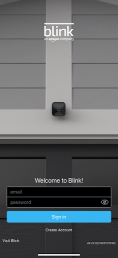 Blink App setup home screen