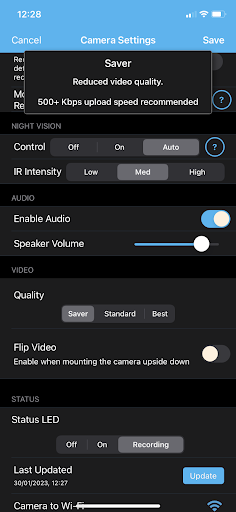 Blink app screenshot - camera settings 2