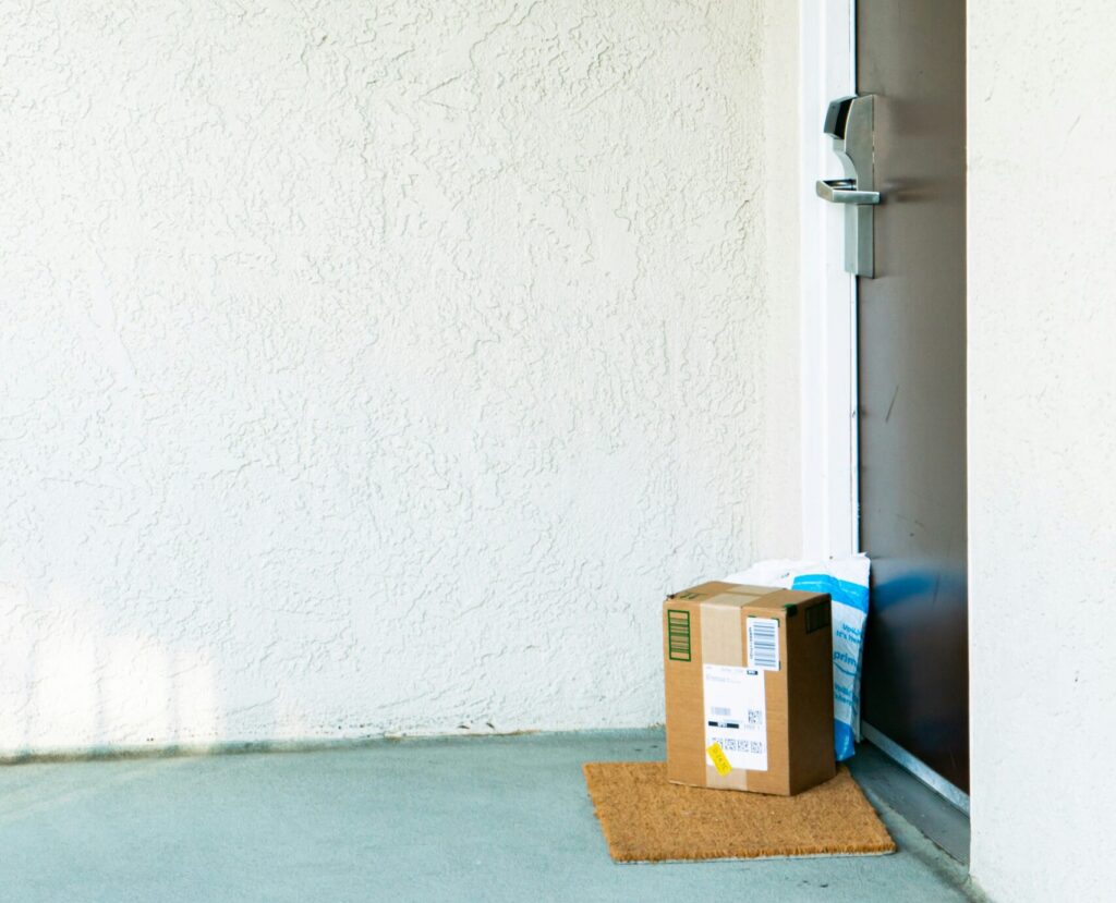 front door with delivery packages