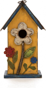 Glitzhome birdhouse, with wooden floral design.