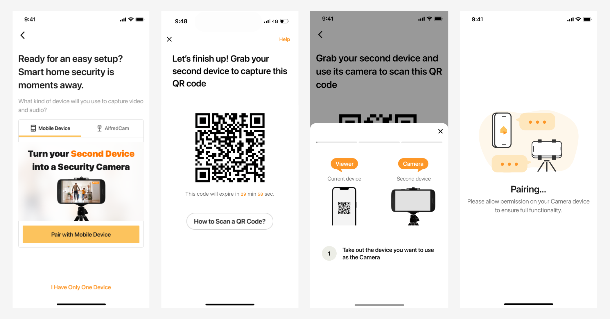 alfredcamera mobile device pairing step by step